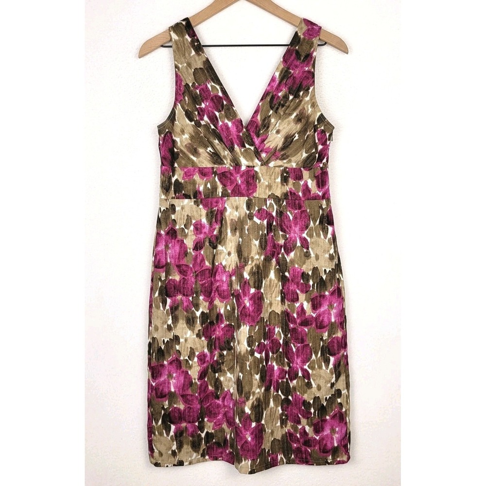 Vtg‎ Y2K ​Axcess Liz Claiborne Floral V-Neck Shift Dress Medium M Magenta Taupe